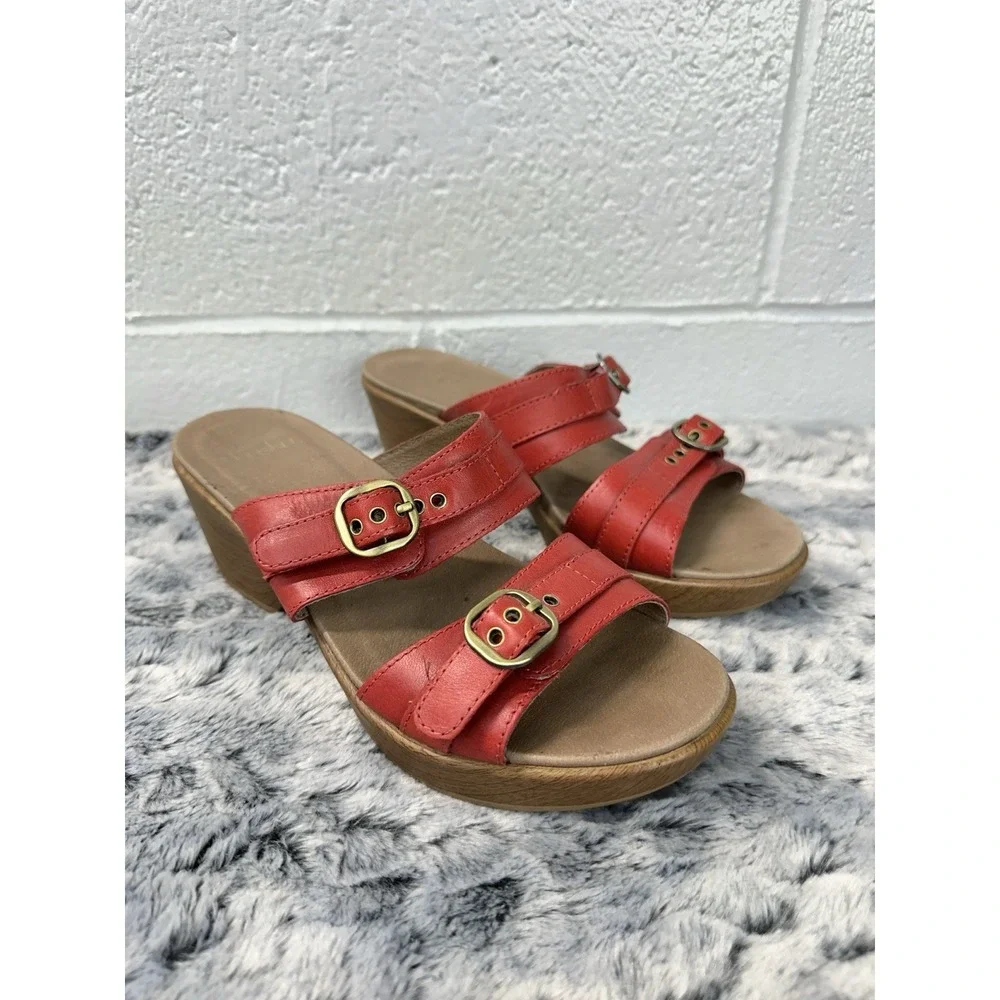 Dansko Jessie Red Leather Double Adj Strap Slide Sandals Size EU 39 US 8-8.5
